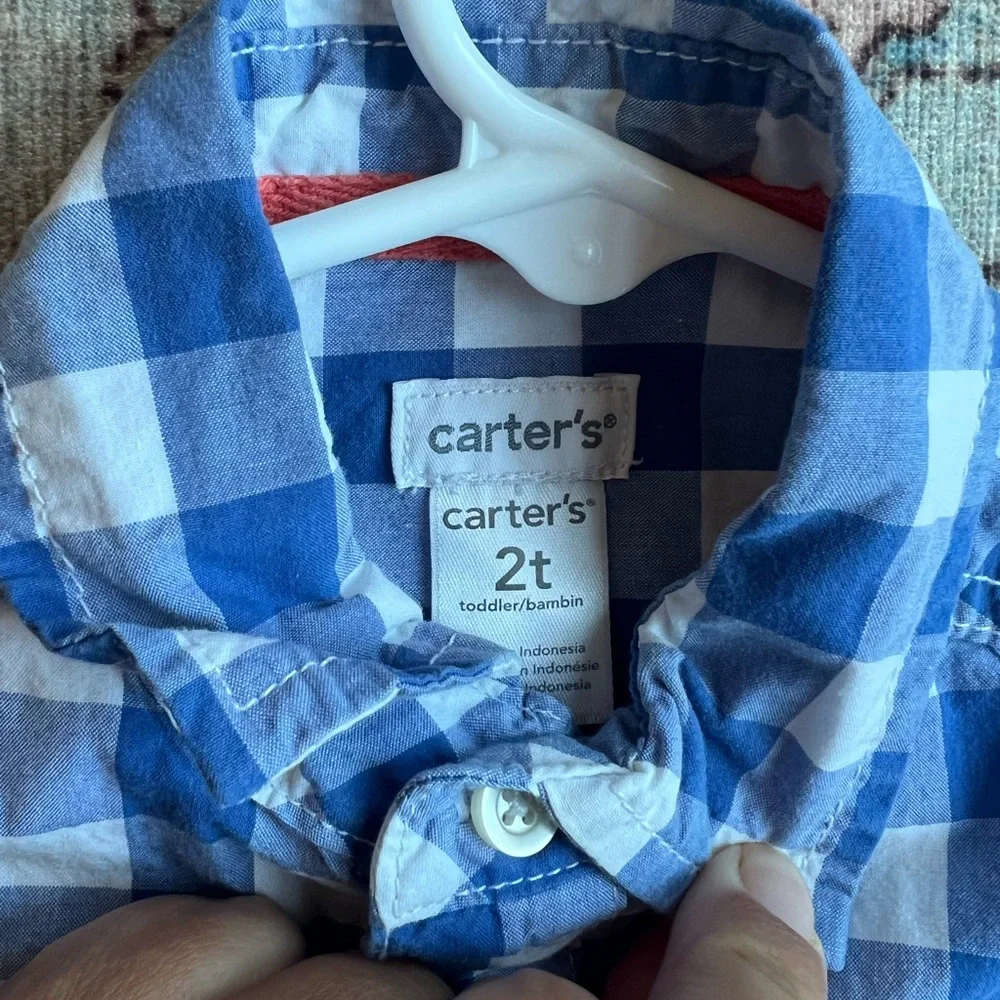 Carter's Blue and White Check Short-Sleeve Button-Down Shirt